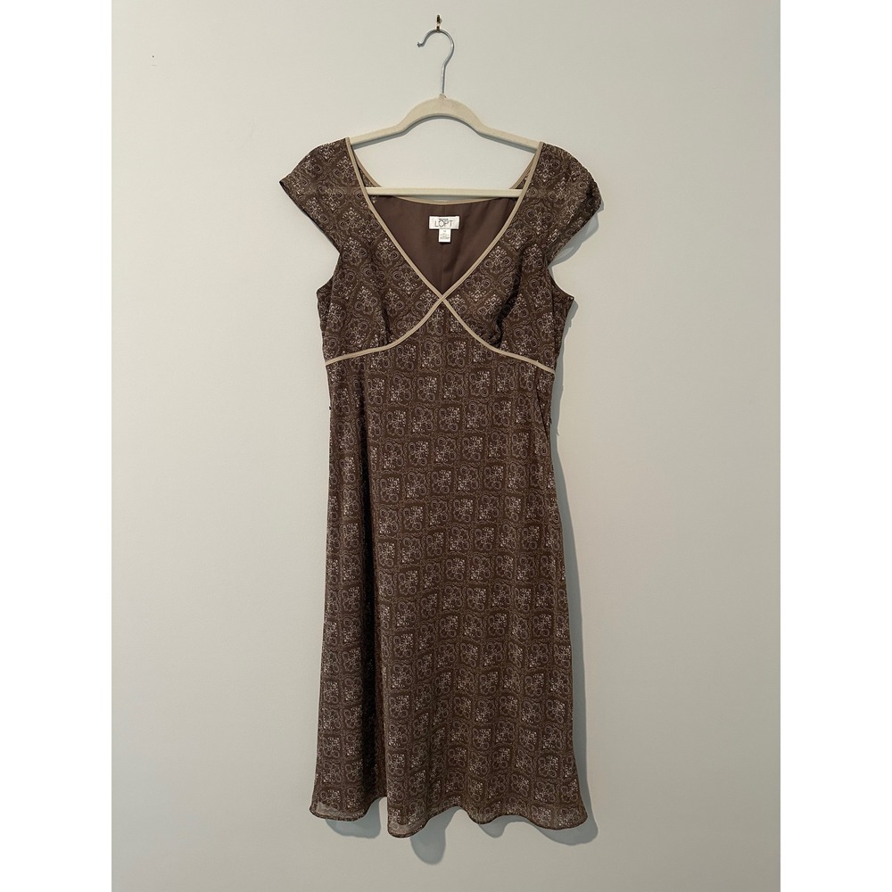 Ann Taylor Loft Brown Paisley Midi Dress Y2K Inspired Style Gilmore Girls